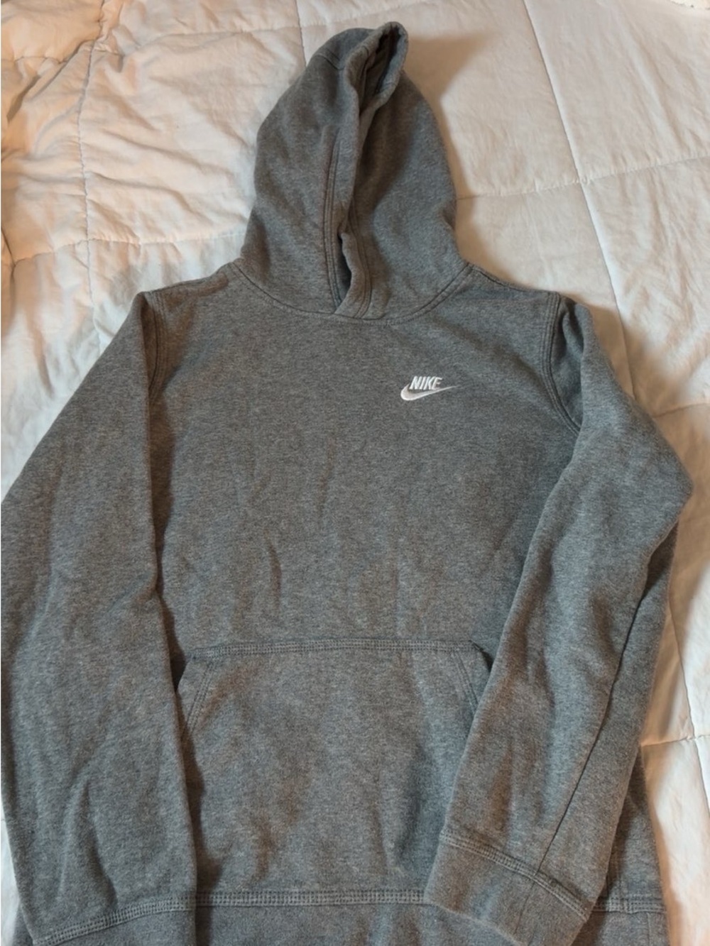 Nike Kids Gray Pullover Hoodie with White Swoosh